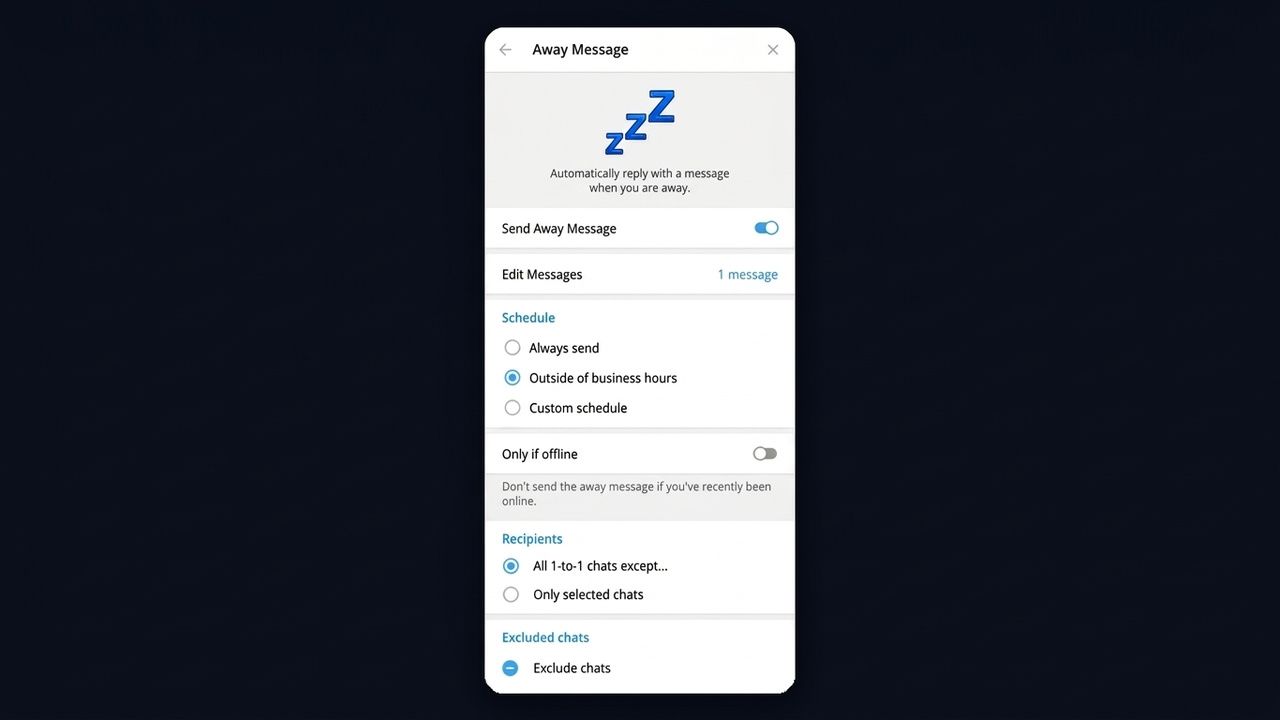 Telegram Business away message sent outside working hours