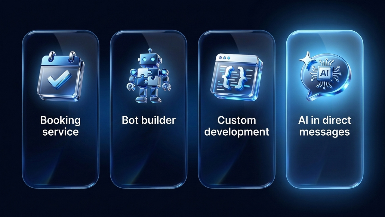 Booking bot options: service, builder, custom development and AI in DMs