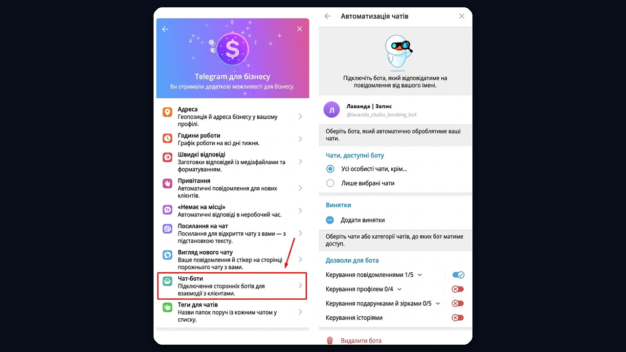 Чат-бот для бізнесу в Telegram Business