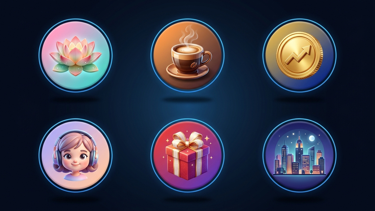 Telegram channel avatar examples: yoga, coffee, crypto news, blog, shop and city news