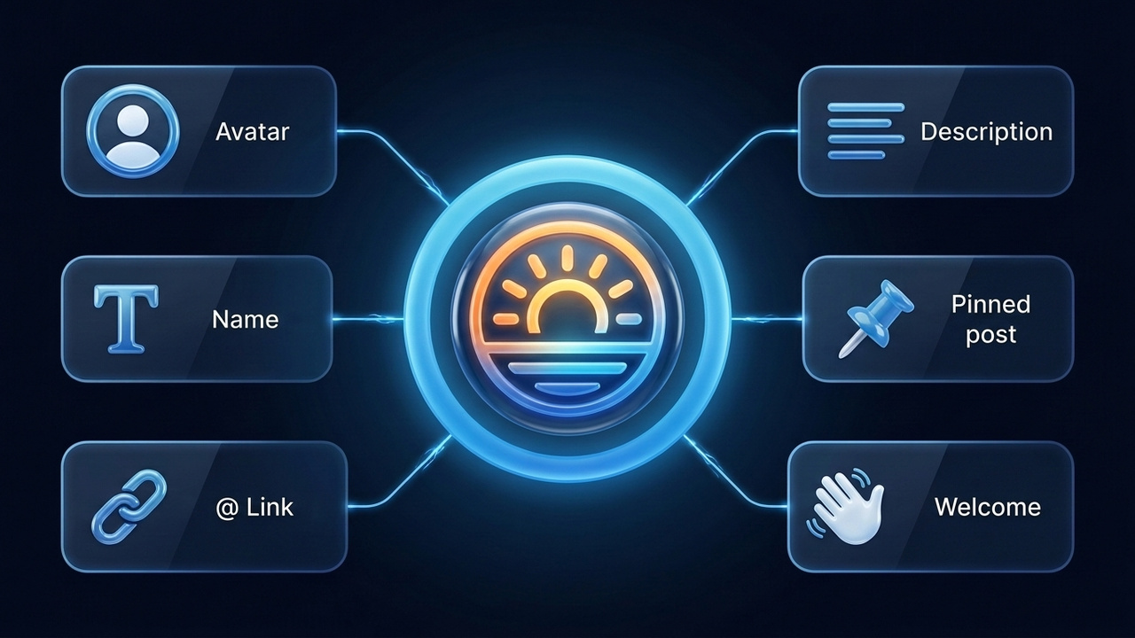 Telegram channel description, name, avatar, link, pinned post and welcome message