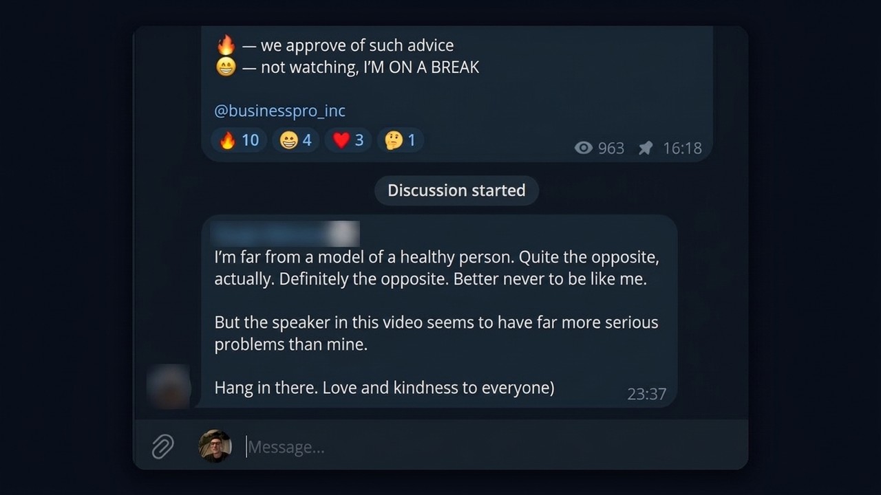 Comment thread under a Telegram channel post