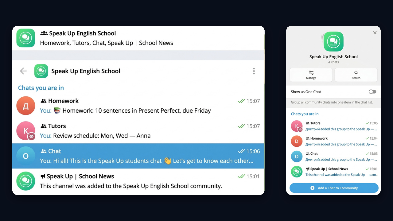 Telegram communities: several chats under one cover in the chat list