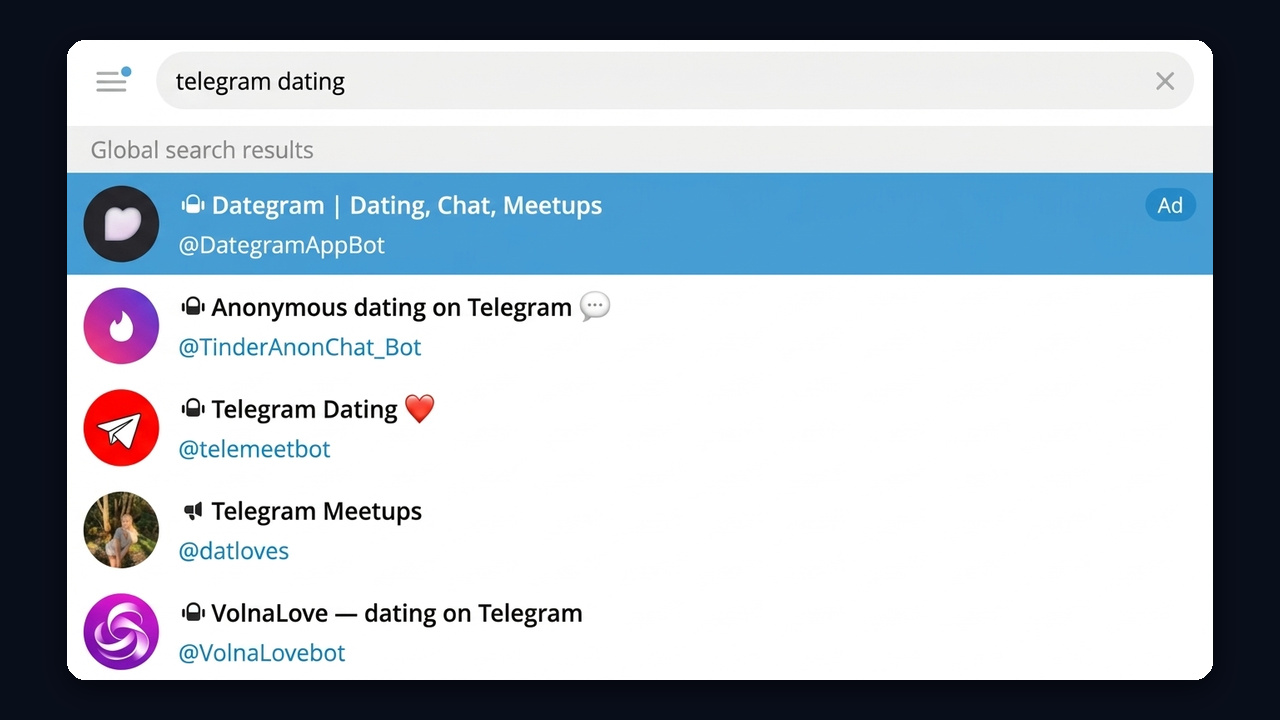 Dating bots in Telegram search instead of People Nearby