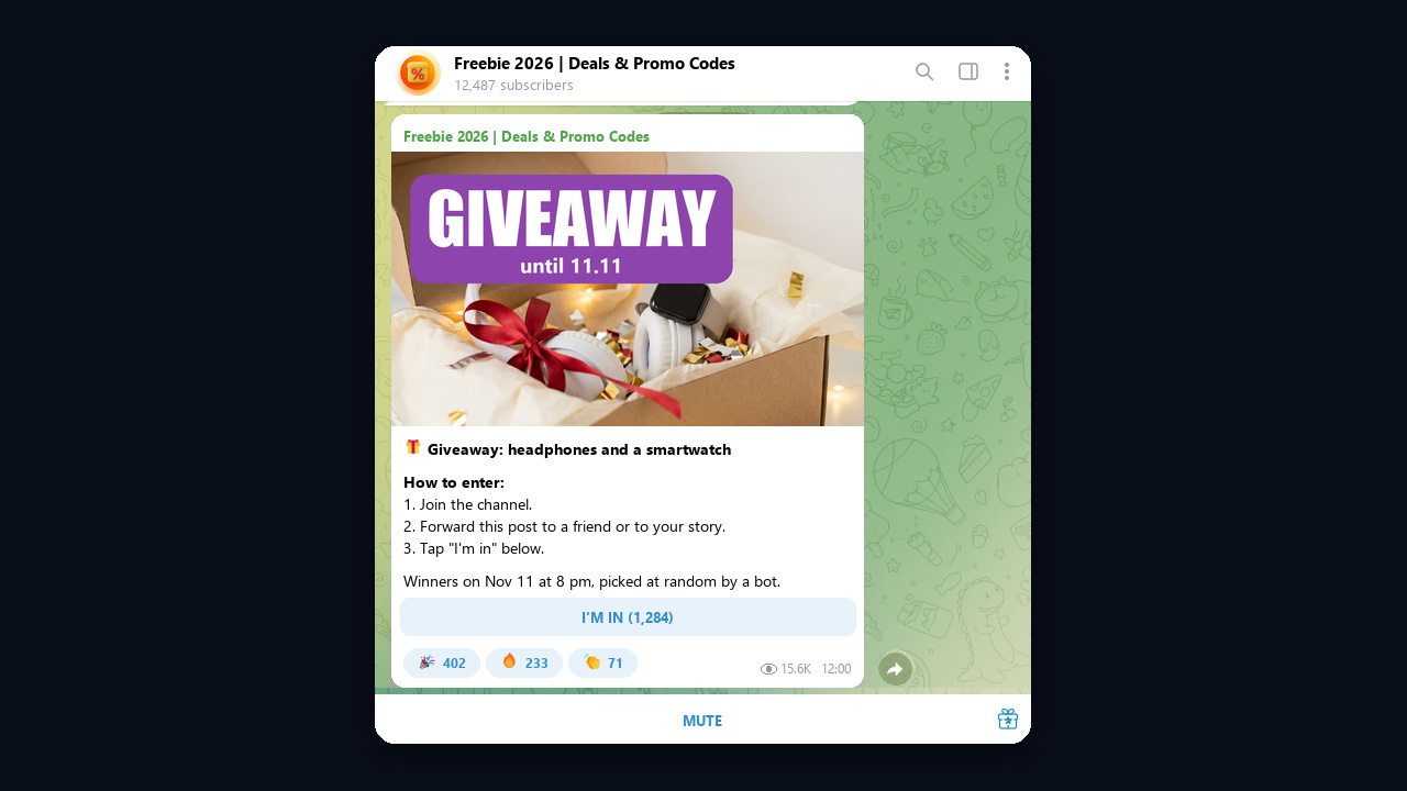 Giveaway with reposts in a Telegram deals channel