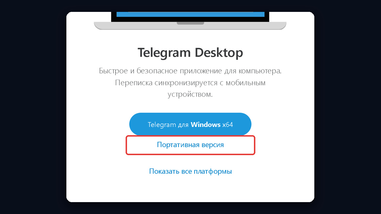 Портативная версия Telegram Desktop для входа через tdata на desktop.telegram.org
