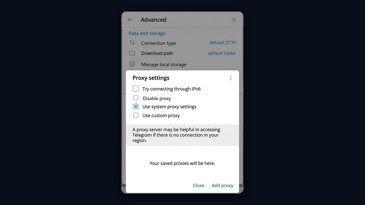Telegram Desktop not working on PC: proxy settings