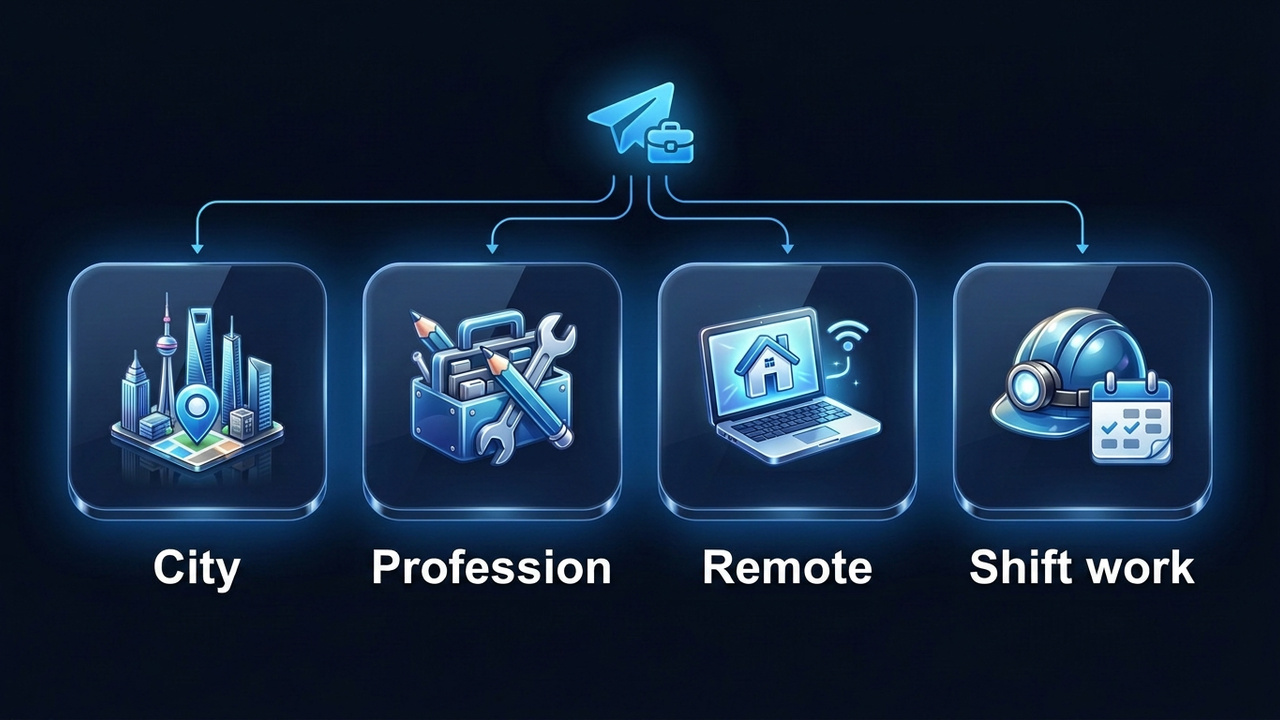 Telegram job channel niche: city, profession or remote work and who pays for postings
