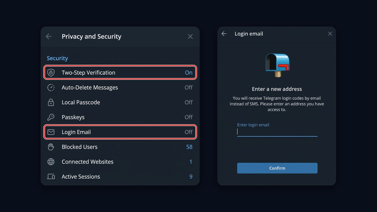 Login email and two-step verification to check after a Telegram hack