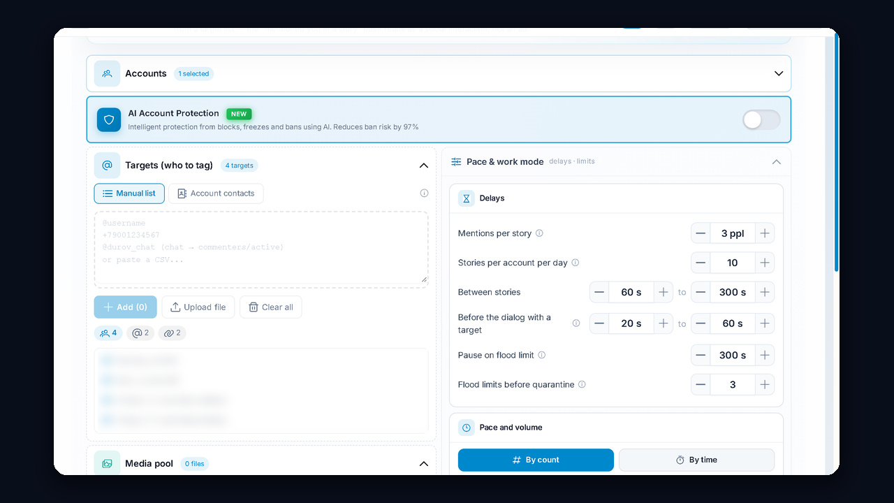 Mass tagging: user mentions in stories in GramGPT