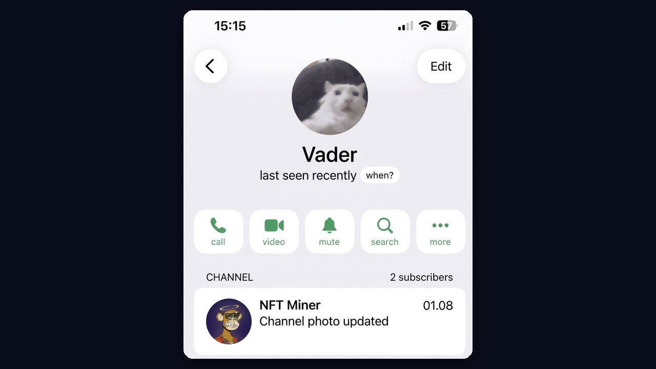The Channel block on a Telegram profile: subscribers and the latest post