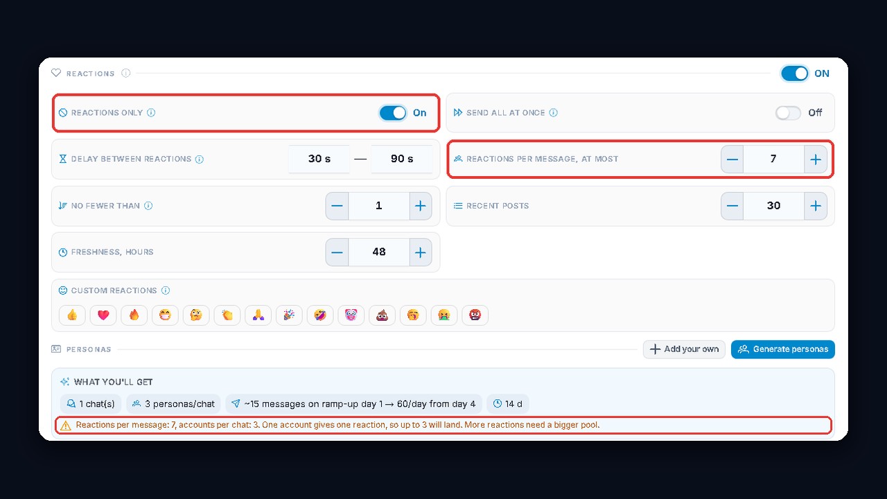 Automatic Telegram reactions with GramGPT Neuro Shilling: Reactions only mode