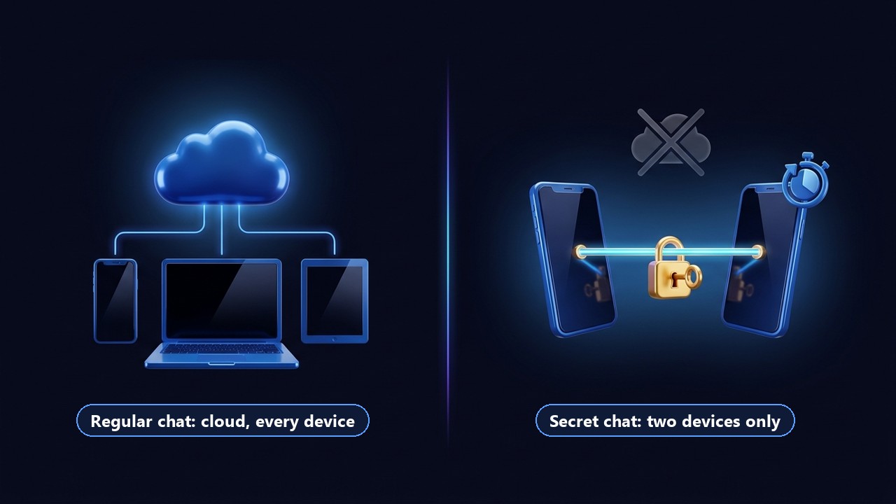 Telegram secret chat vs regular chat: cloud sync versus two devices
