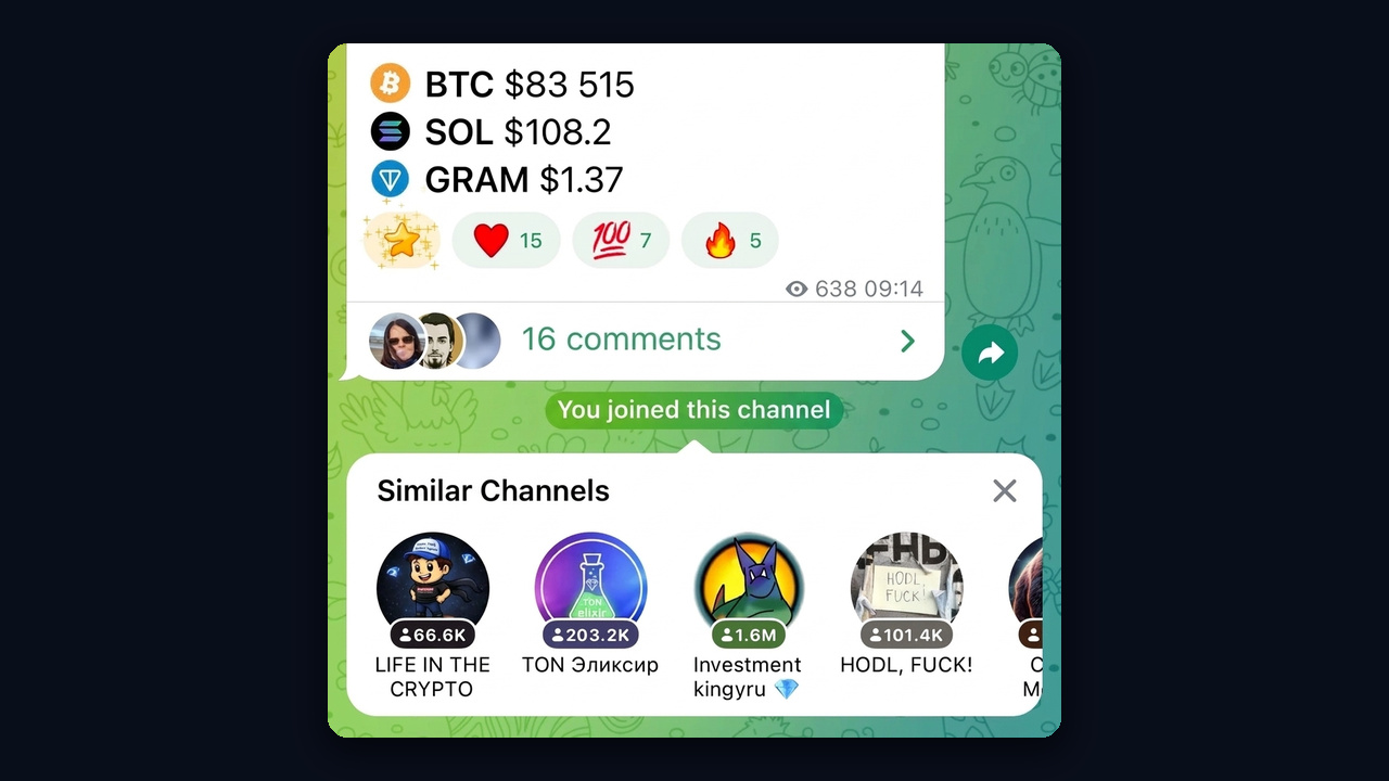 Telegram similar channels after joining a channel