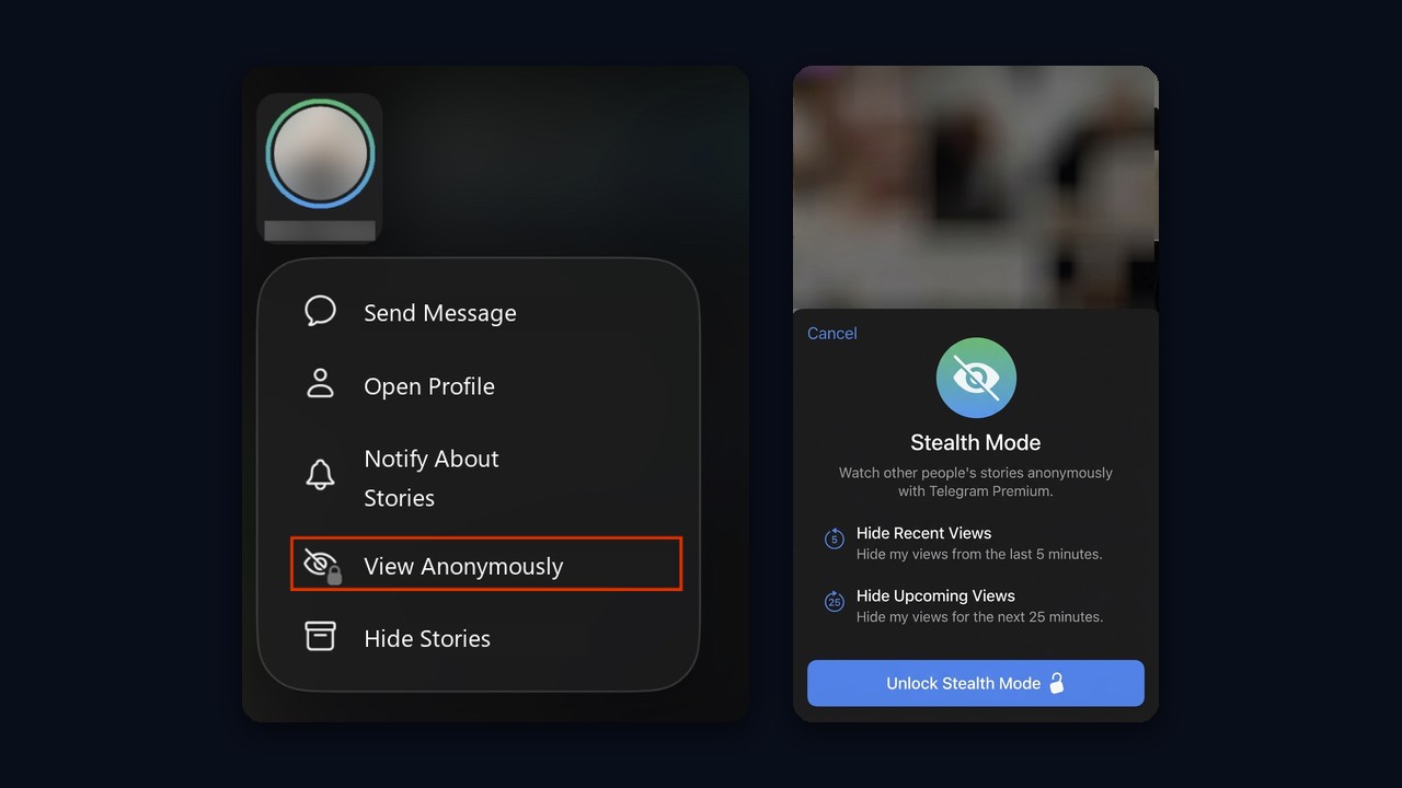 Telegram stealth mode for watching stories anonymously in Premium
