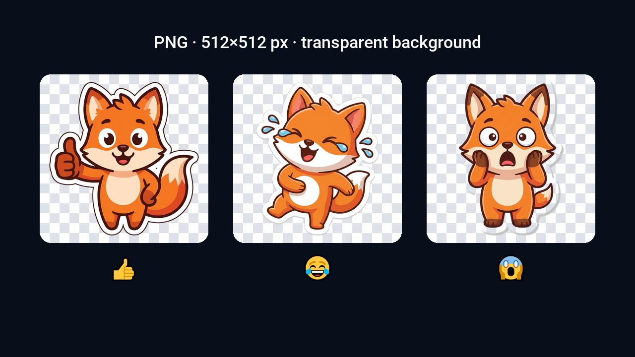 Images to create Telegram stickers: 512×512 PNG with a transparent background