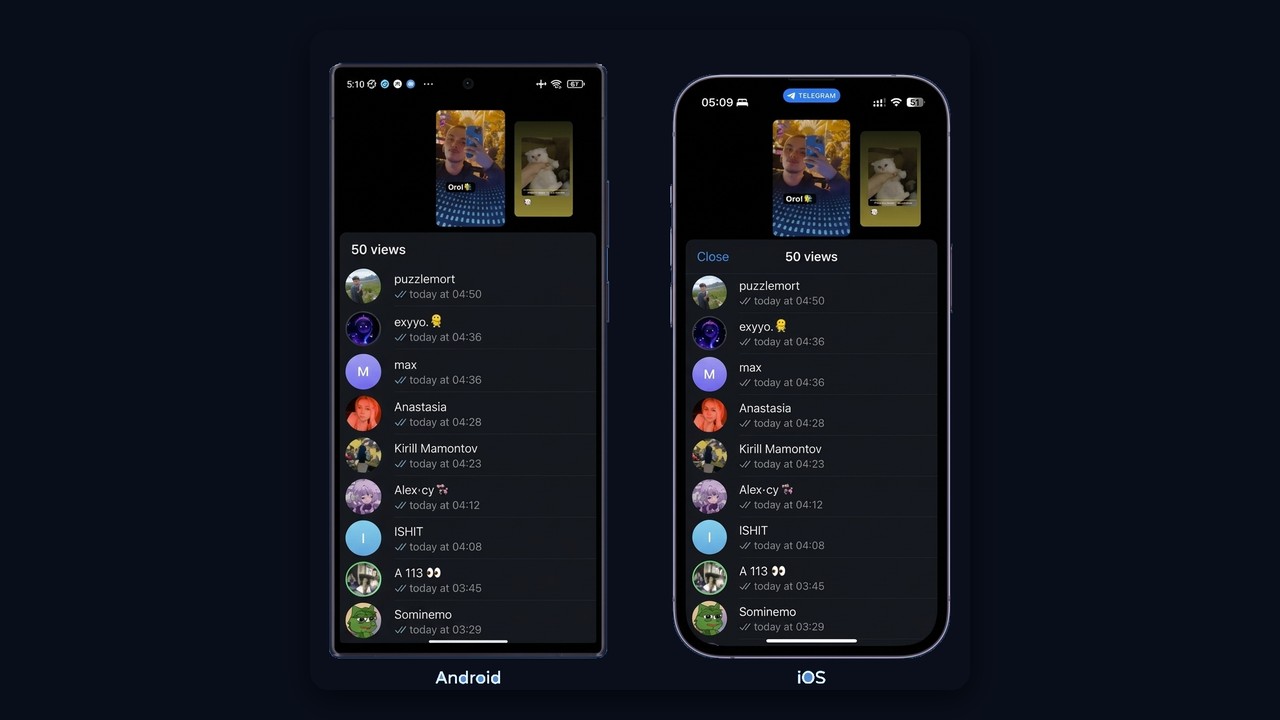 Telegram story views on Android and iPhone: the viewer list