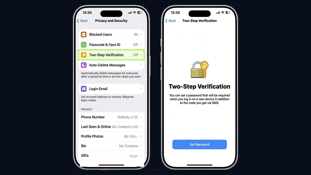 Telegram two-step verification setup after a hack