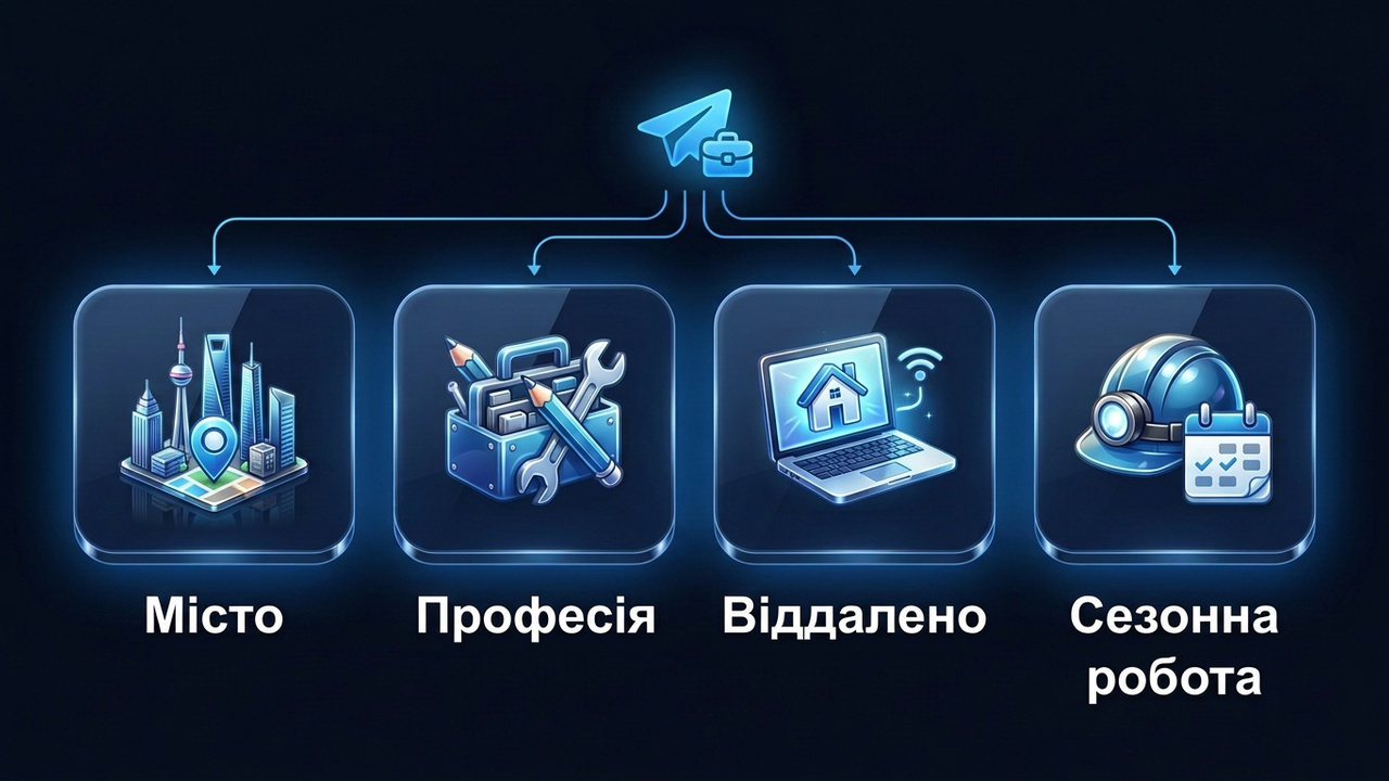 Телеграм канал вакансії: ніша за містом, професією чи віддаленою роботою