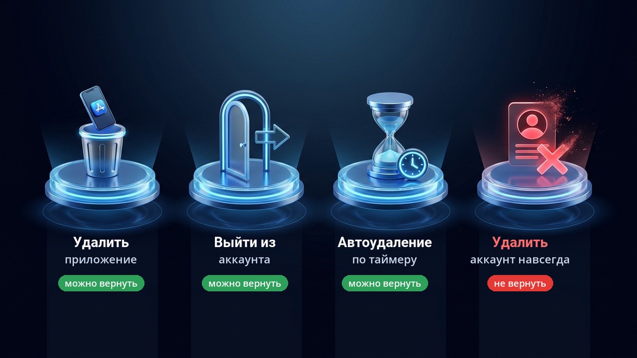 Удалить аккаунт, выйти или удалить приложение: в чём разница в Телеграм