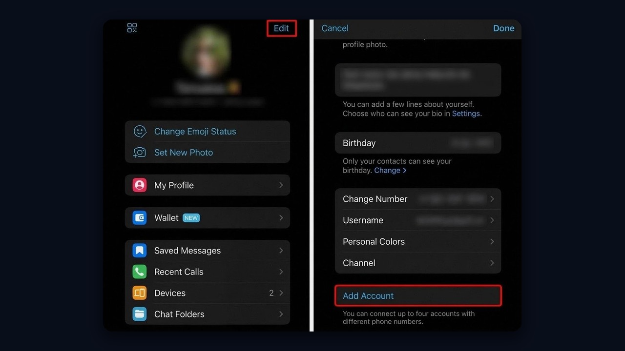 Multiple Telegram accounts: up to four accounts with Telegram Premium