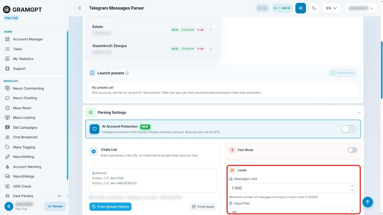 User parser by messages: collecting targets for priming