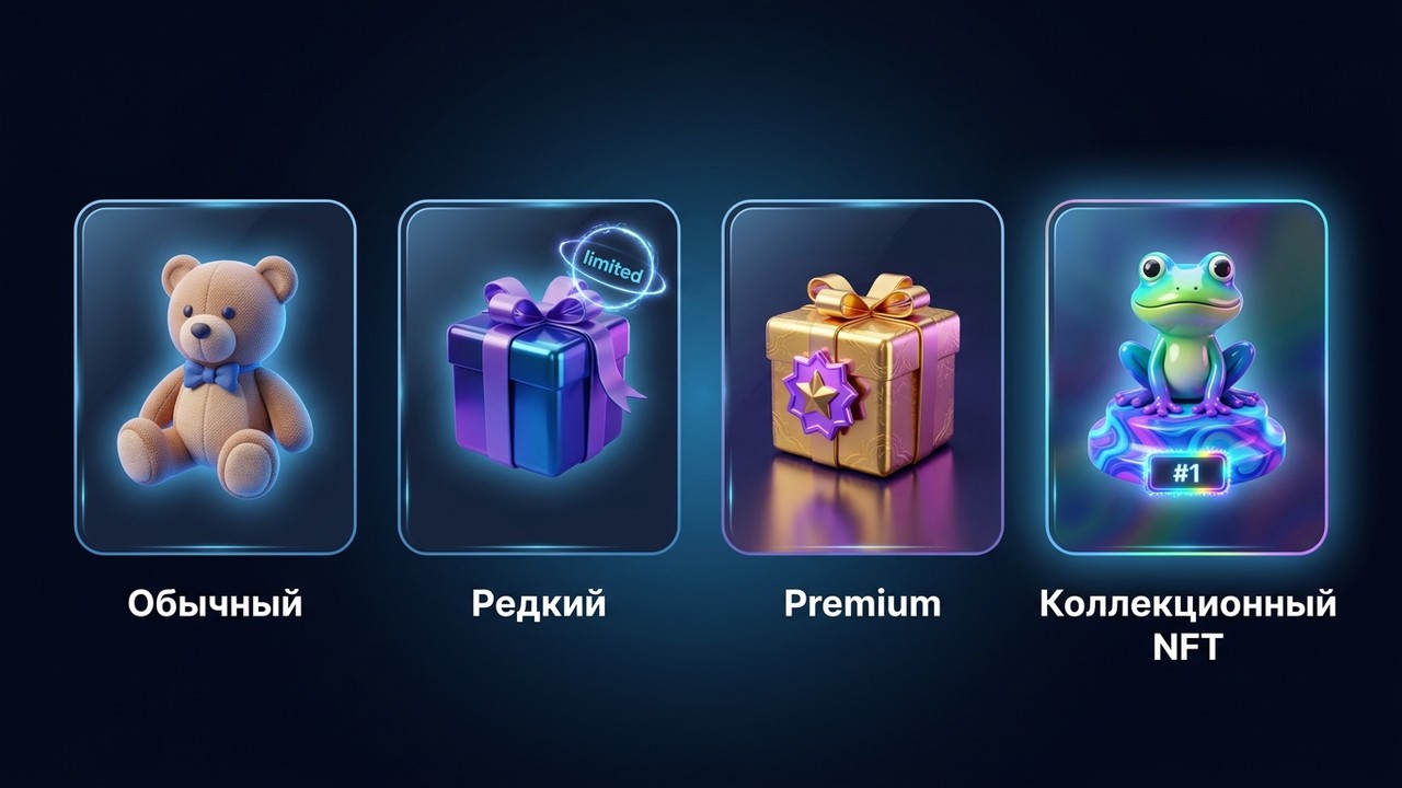 Подарки тг: обычный, редкий, Premium и коллекционный NFT