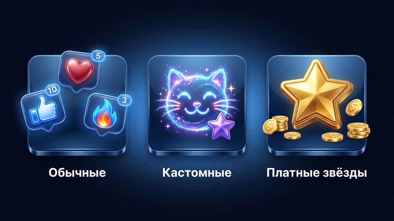Реакции в тг: обычные, кастомные и платные реакции-звёзды