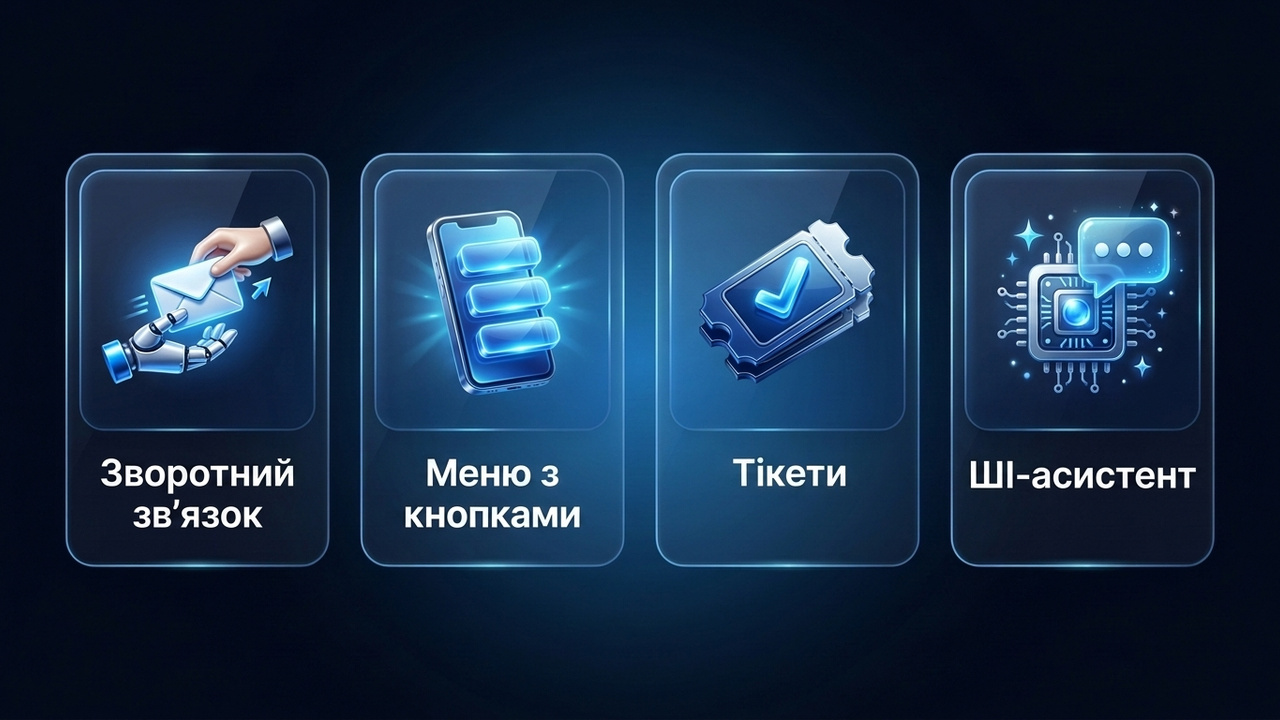 Бот підтримки телеграм: чотири види — зворотний зв’язок, меню, тікети та ШІ-асистент