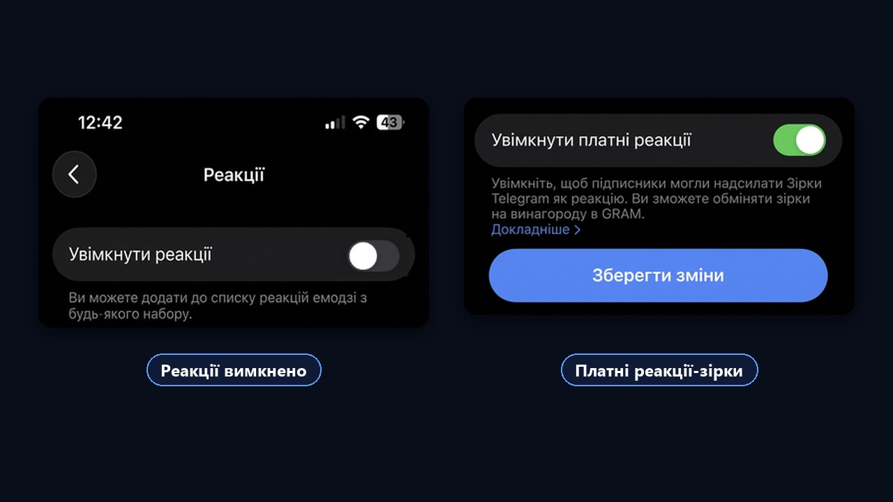Як вимкнути реакції в тг каналі та увімкнути платні реакції-зірки