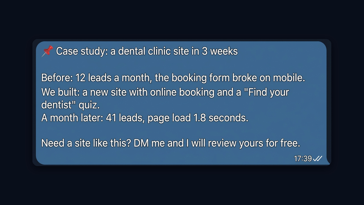Web studio case study in a Telegram channel: more leads after a new site