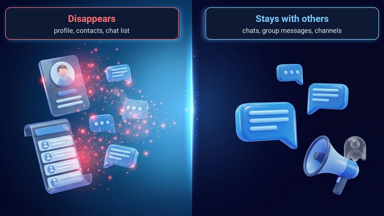 What happens after deleting a Telegram account: what disappears and what stays