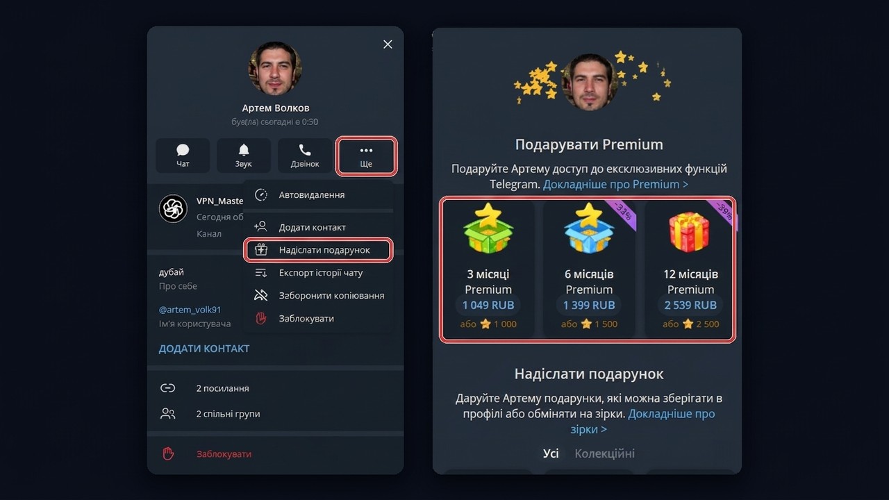 Як подарувати преміум телеграм