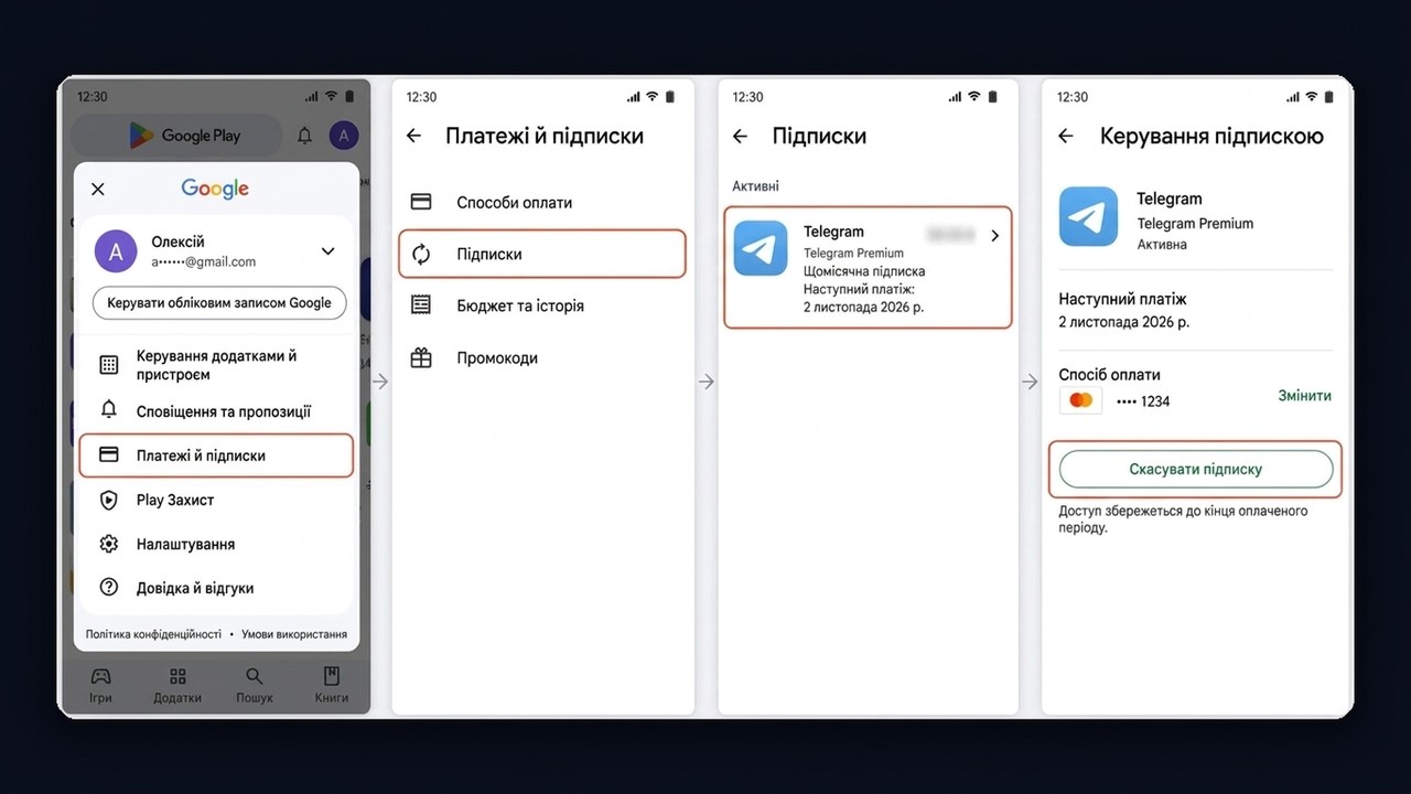 Як відключити телеграм преміум на Android через Google Play