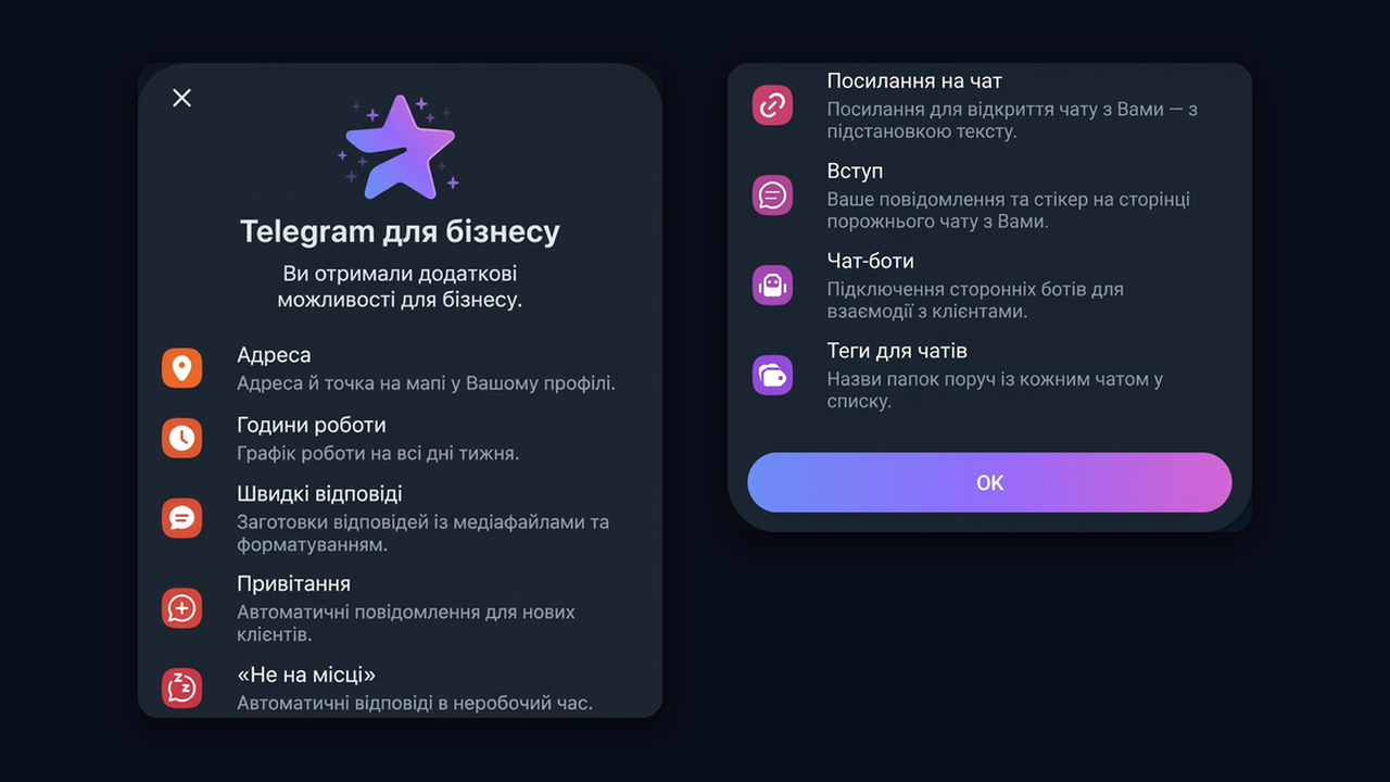 Як зробити бізнес-акаунт у тг: розділ Telegram Business у налаштуваннях