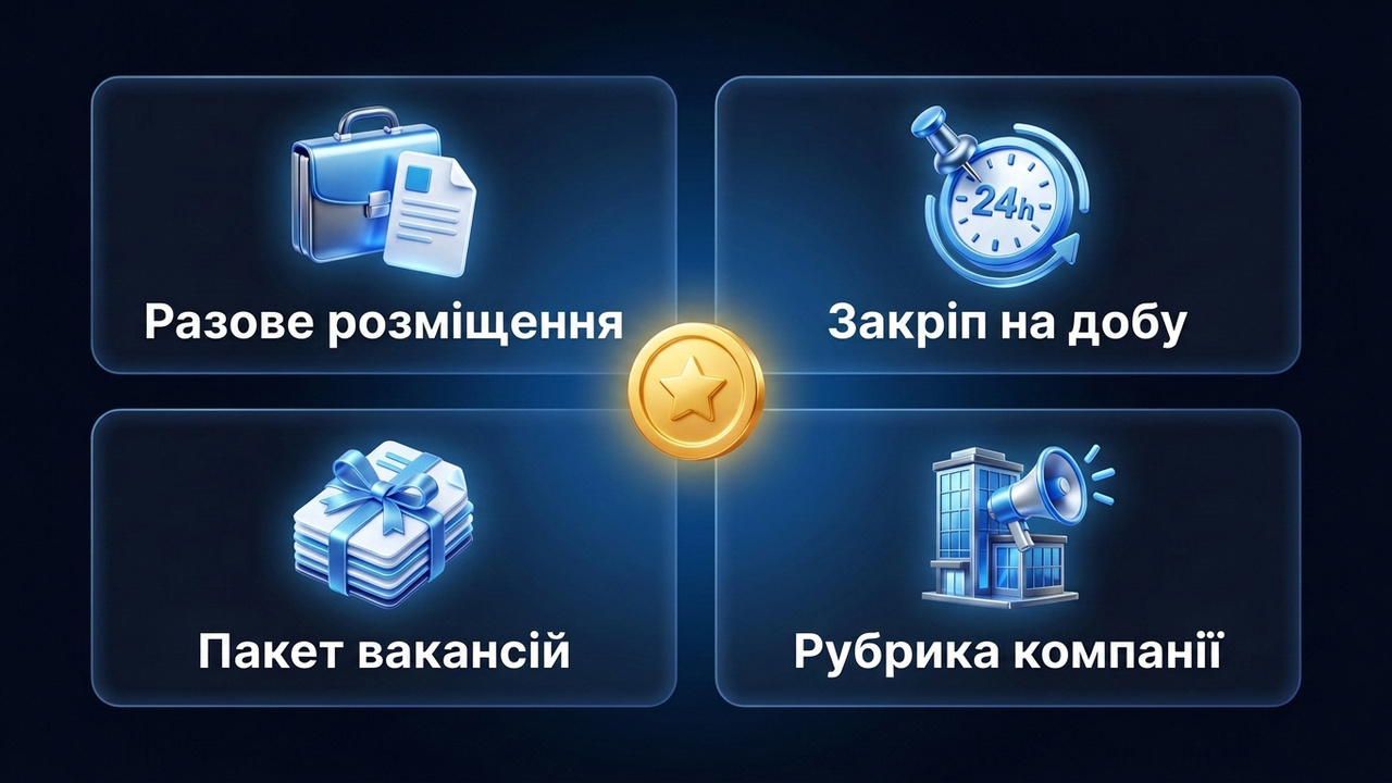 Заробіток на каналі з вакансіями: разове розміщення, закріп, пакет і рубрика компанії