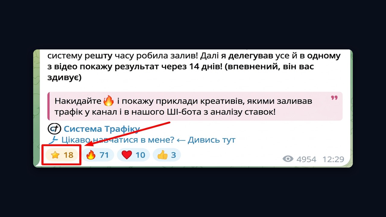 Зіркова реакція під дописом у телеграм