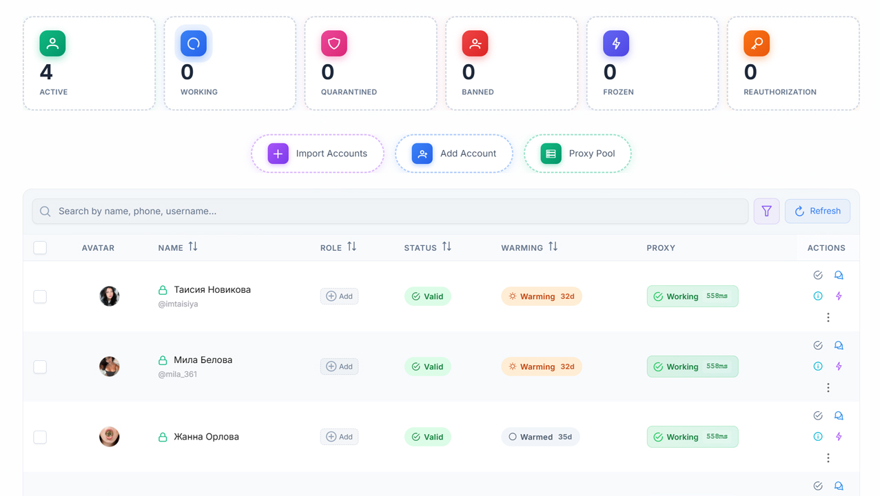Менеджер аккаунтов GramGpt.io — как добавить и настроить Telegram-аккаунты