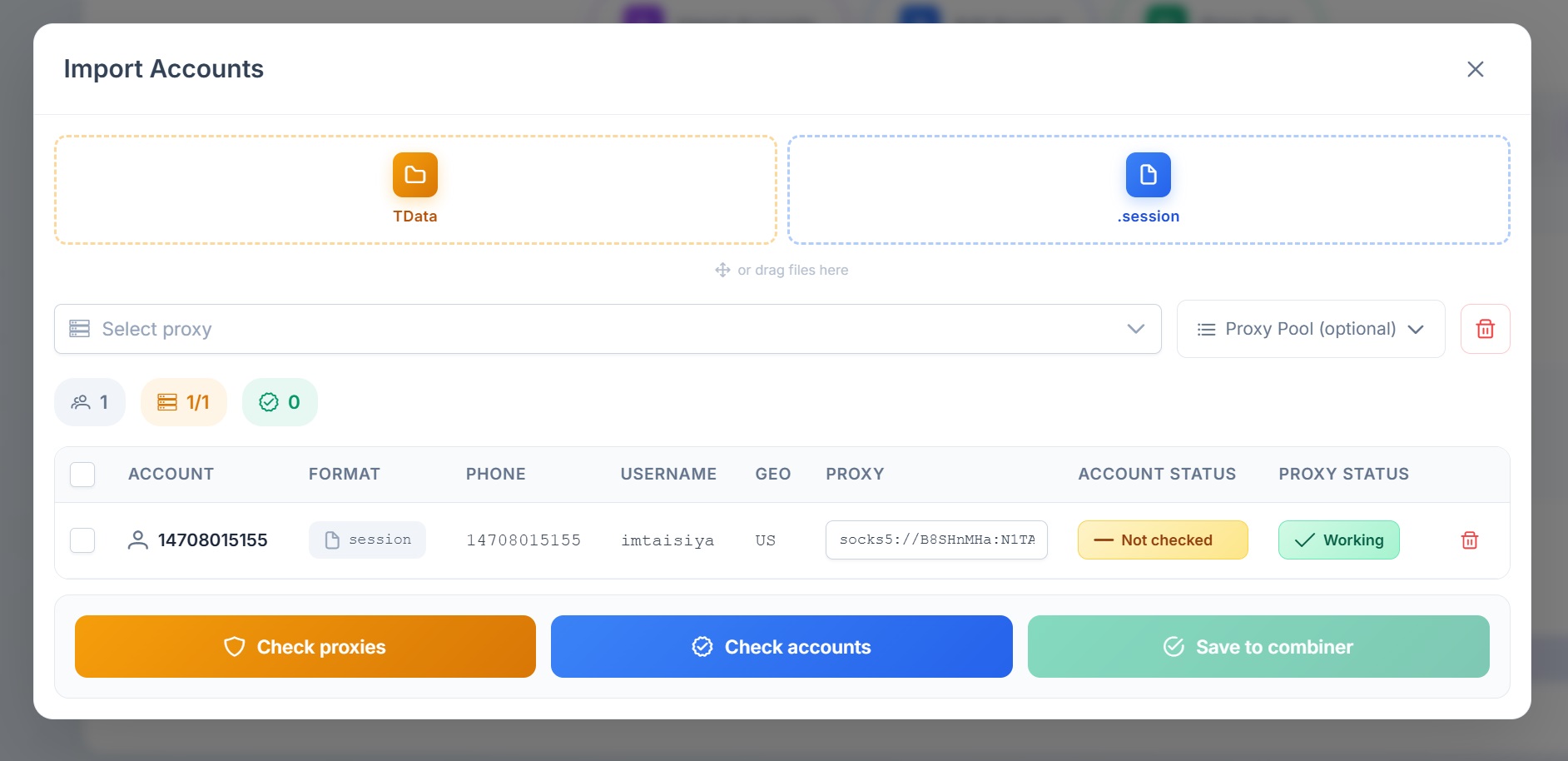 Importing Telegram accounts in GramGpt
