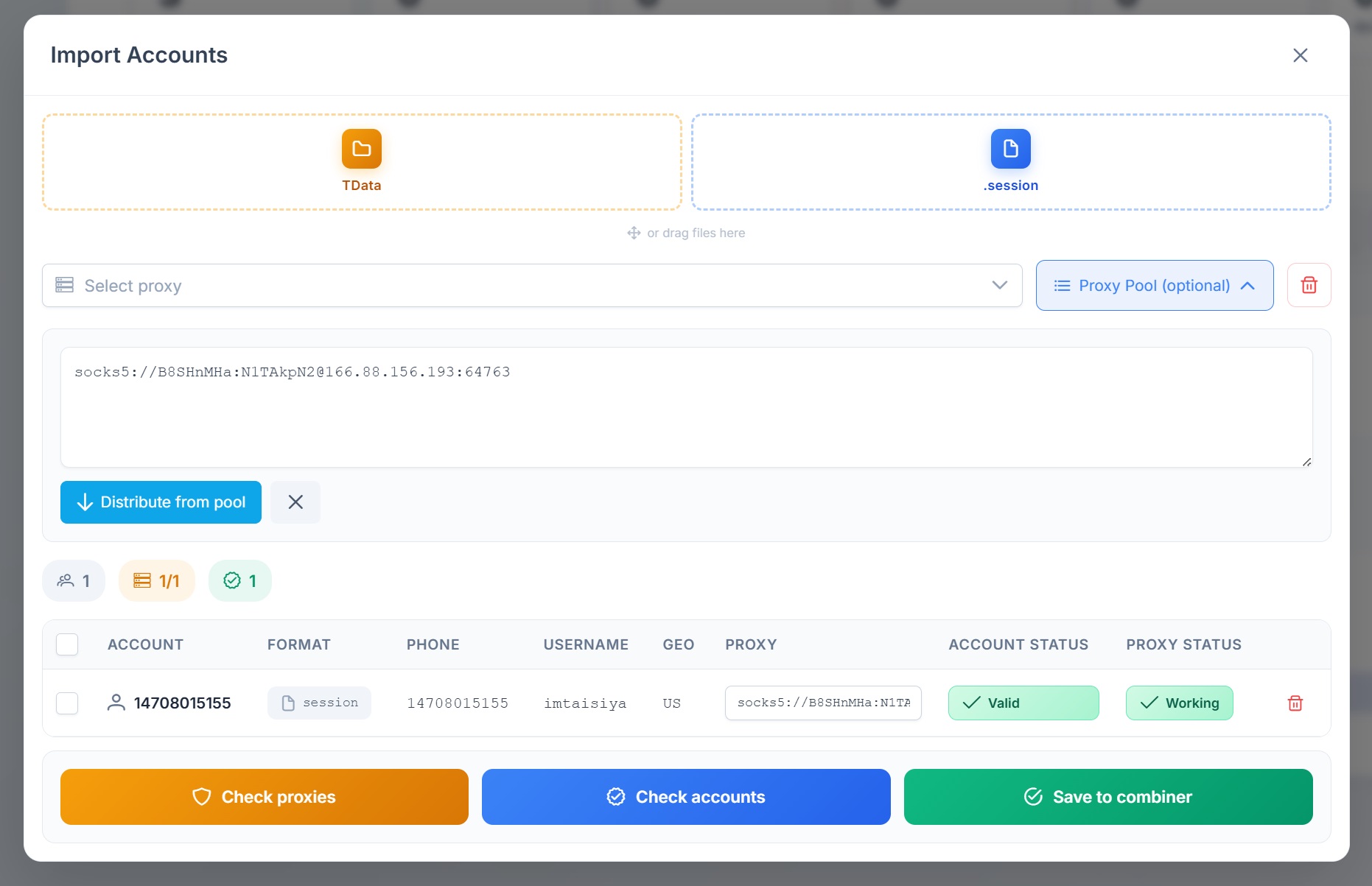 Telegram account validity check