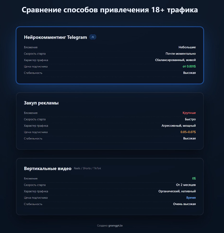 таблица сравнения способов продвижения в телеграм