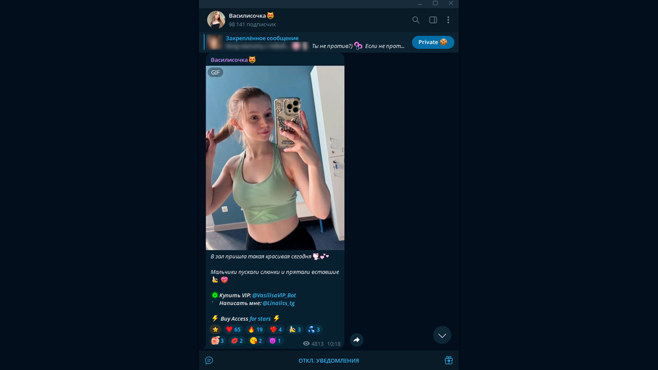 Адалт 18+ вертикаль, Телеграм канал с моделью