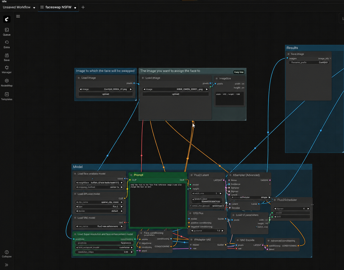 Dragging the FaceSwap NSFW file into the workflow workspace