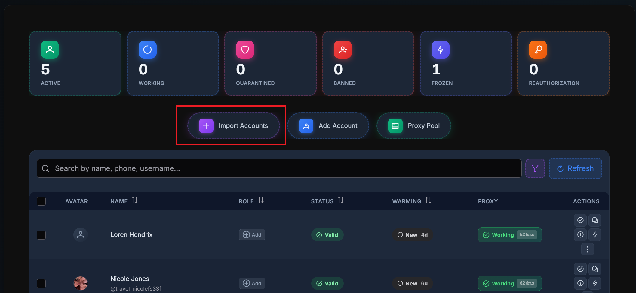 importing telegram accounts into the combiner