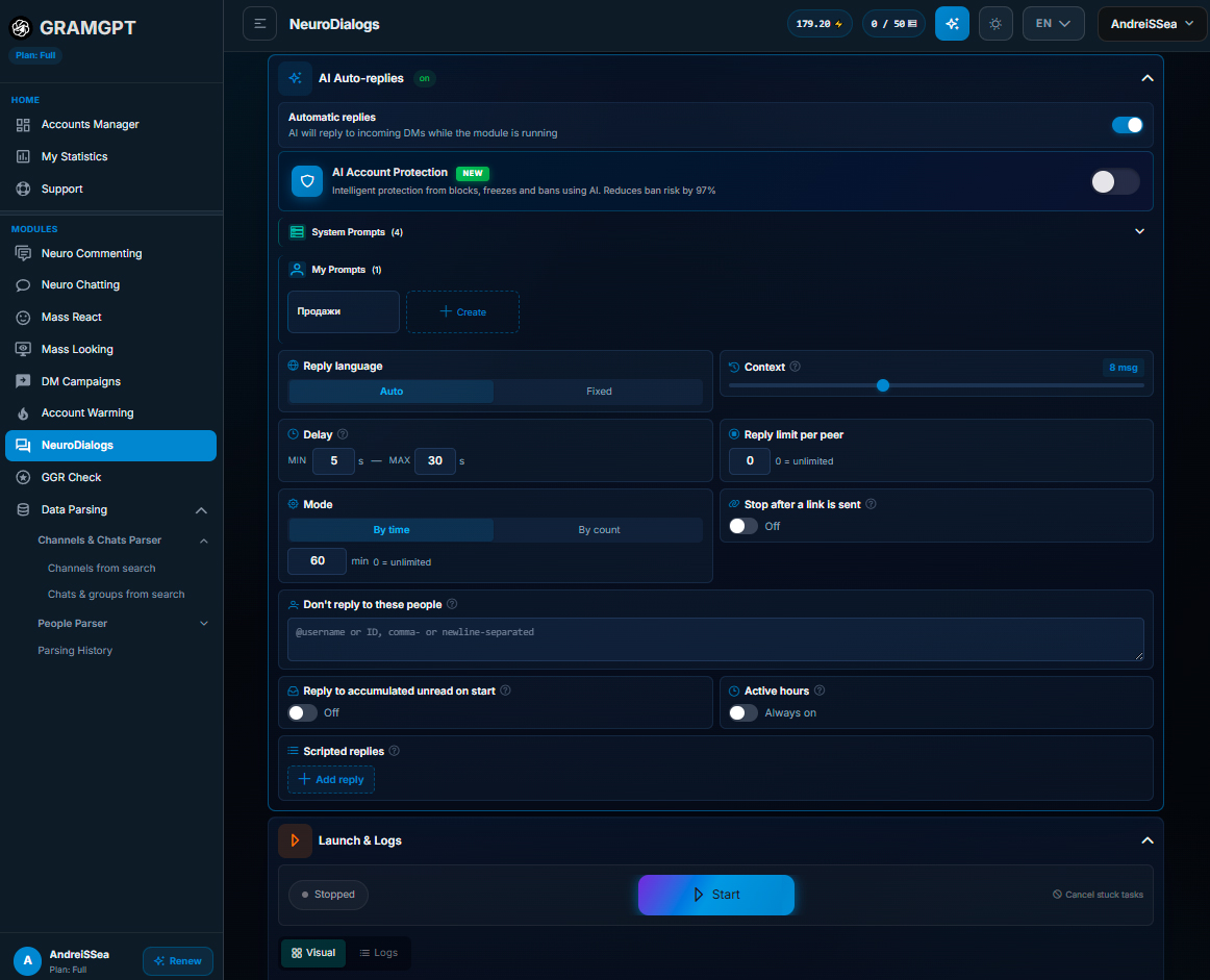 Neurodialogues in Telegram in GramGPT