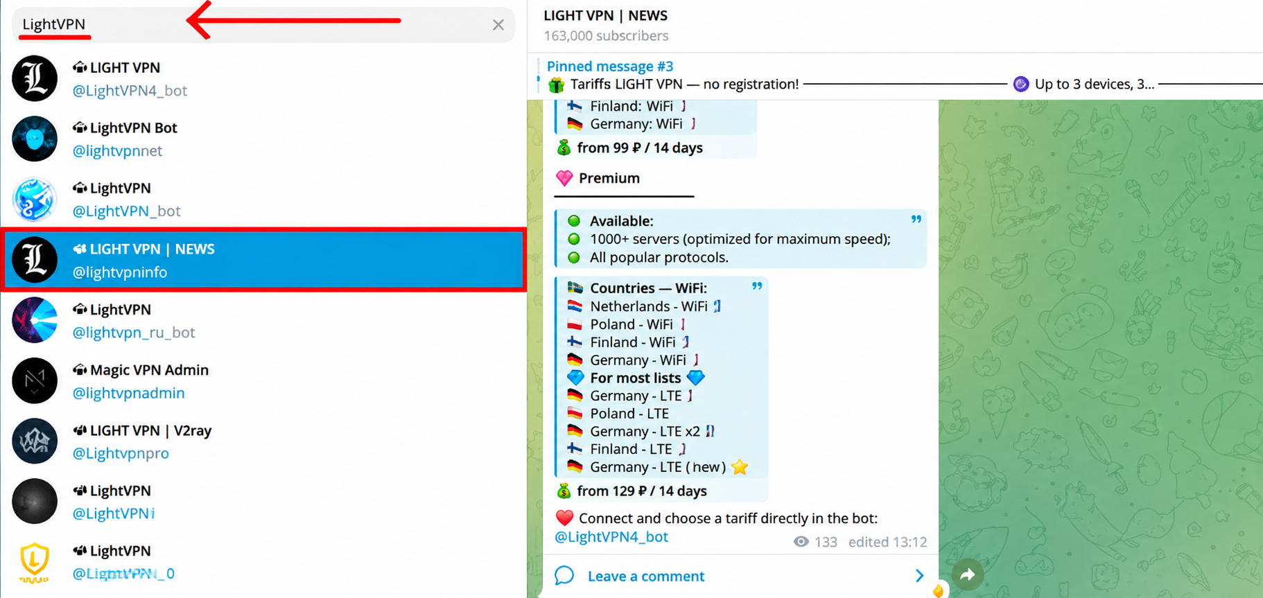 Attracting clients through search to a Telegram channel