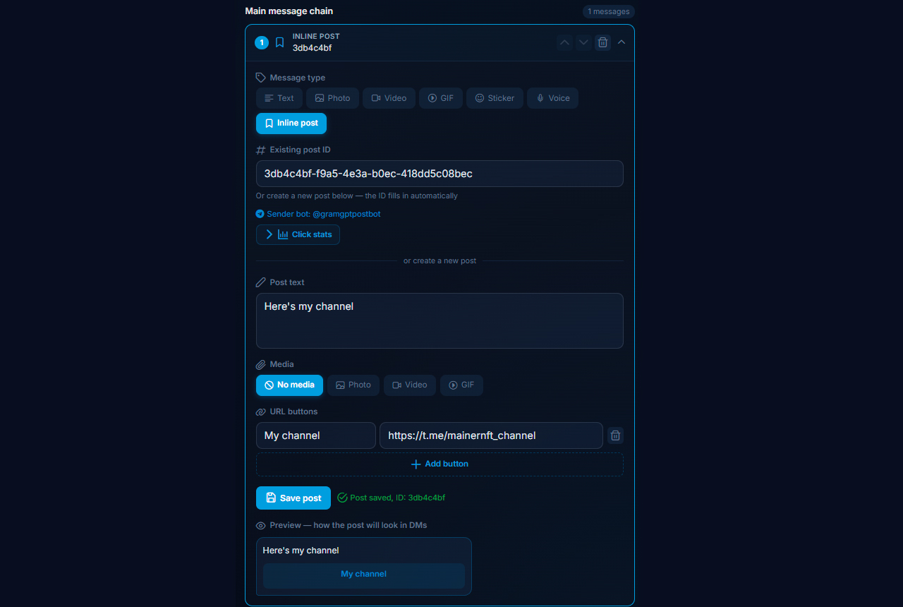 Configuring a link in a button through an inline post