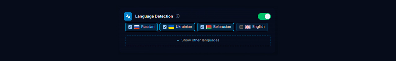 Selecting the language for the GramGPT Telegram channel parser