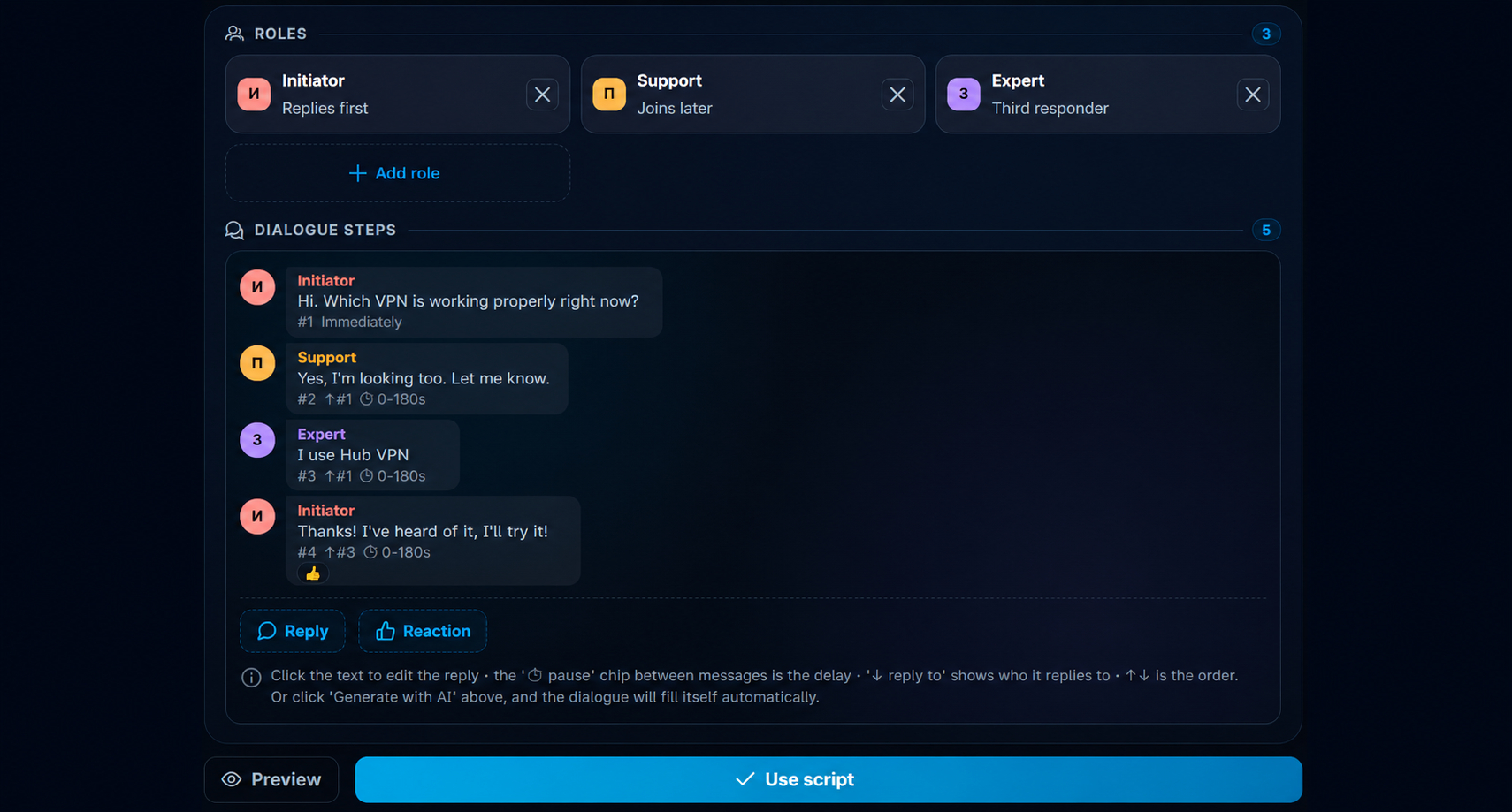 Configuring a custom conversation scenario for promotion through Neuroshilling
