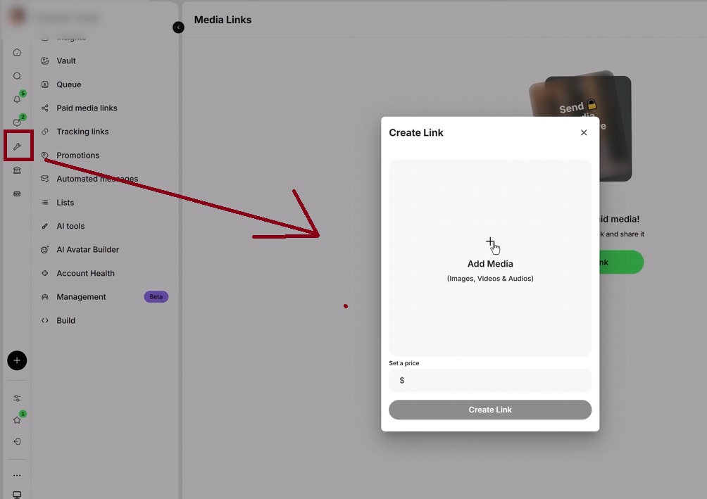 creating a paid link to an AI model photo on Fanvue